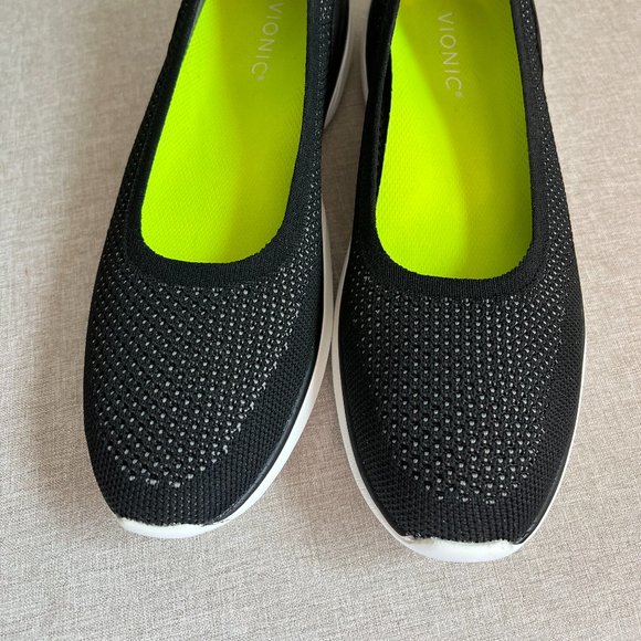 Vionic Black Flats with Neon Green Insole - Picture 3 of 5